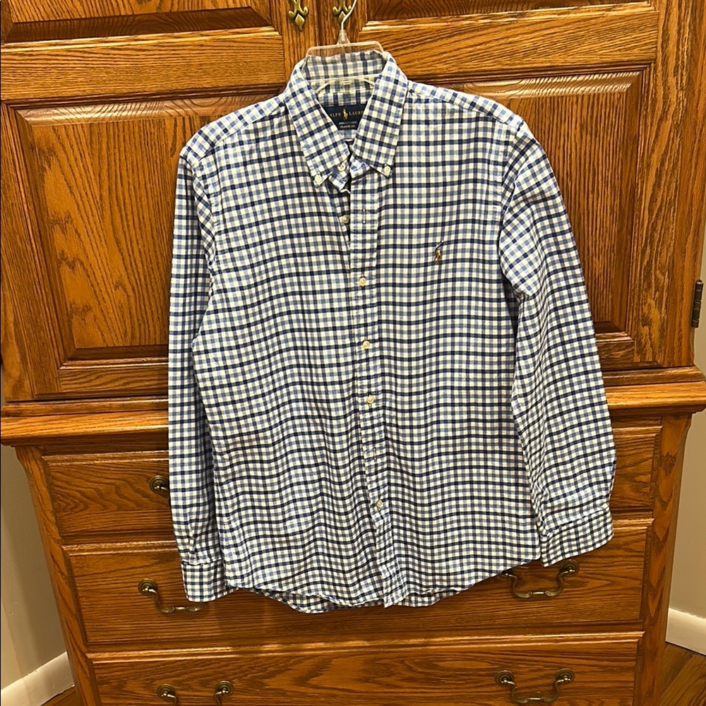 Ralph Lauren Blue and White Casual Button Down Shirt